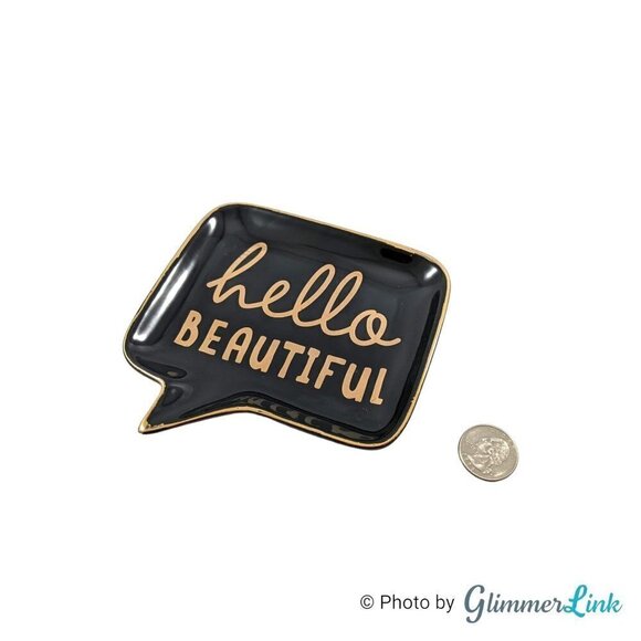 Hello Beautiful Black & Gold Chat Box Trinket Jewelry Soap Dish - Picture 5 of 10